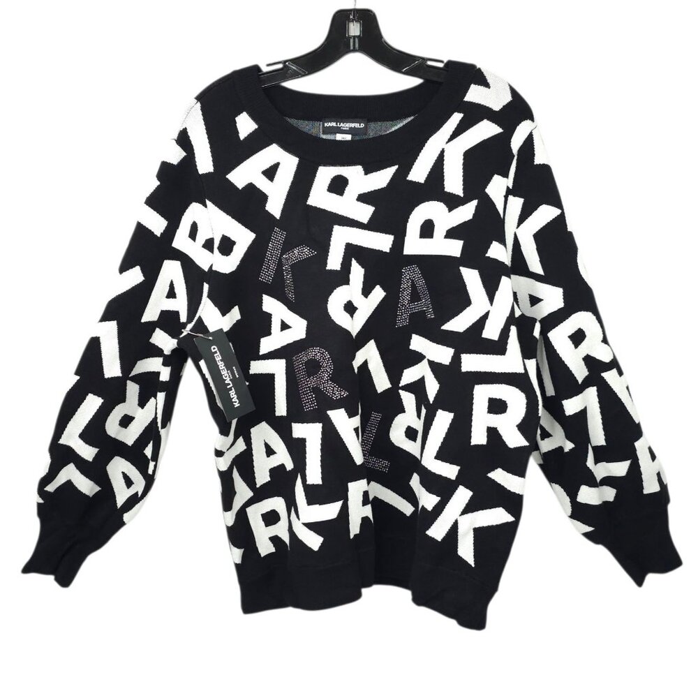 Karl Lagerfeld Paris Scrambled Logo Sweater Women 1X Ribbed Cuffs Hem Sweatshirt